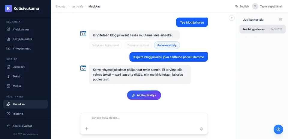 KamuBuilder-hallintapaneeli